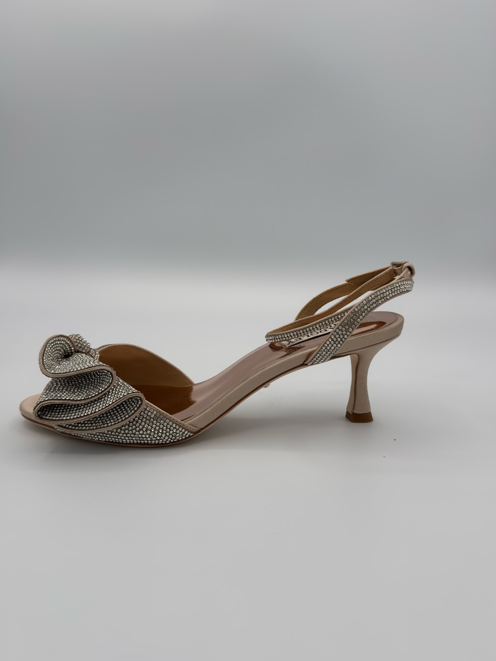 Mishka Champagne Crystal-Embellished Slingback Heels